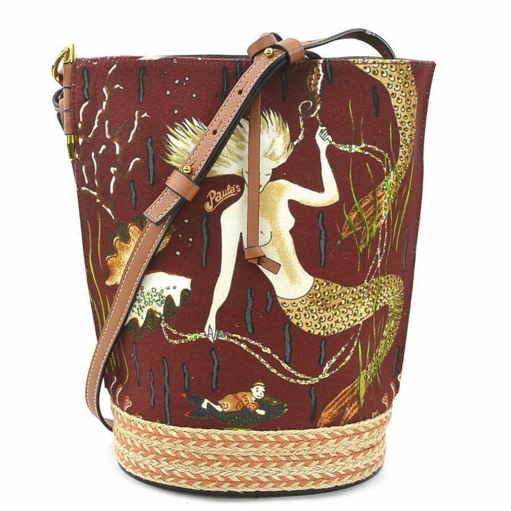 Loewe Gate Bucket Bag Shoulder Canvas Leather Brown Multicolor Gold